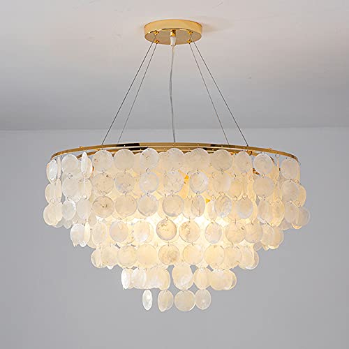 QXGJTLI Lustre Galvanoplastie Or Lustre Loft Moderne Blanc Naturel Coquillage Lustre Plafond E27 LED Coquille Éclairage pour Salle à Manger Salon Cuisine Chambre Luminaire