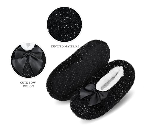 Image of DICUIRD Womens Cozy&Warm Soft Sole Slipper Socks with Grippers-Girls Teddy Fleece Indoor Slipper with Non-skid Bottoms
