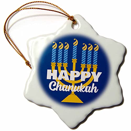 3dRose Happy Chanukah Blue and Gold Menorah - Ornaments (ORN_350521_1)