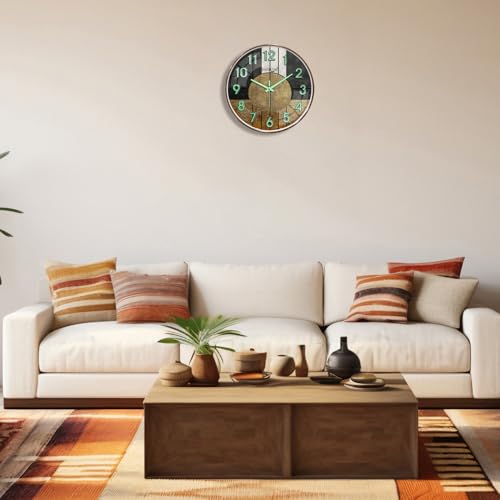 Image of RANDOM Modern 12.75INCH Wall Clock with 3D Radium Numbers, Silent Non-Ticking, Premium Black Frame, Ultra Clear Glass for Living Room, Home Office