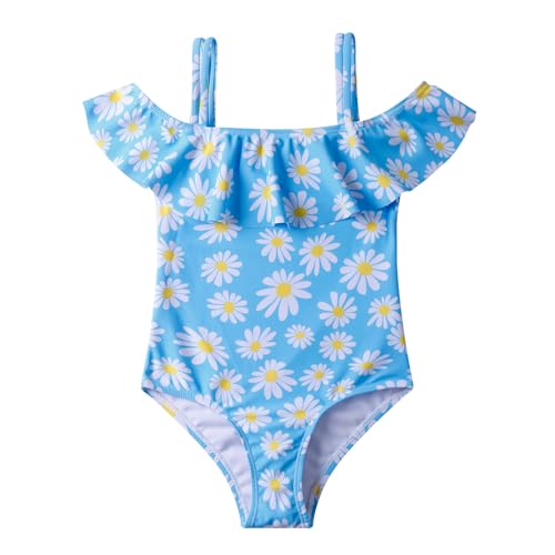 Image of LIZENS Girls Swimwear Spaghetti Straps One Piece Off-Shoulder Ruffle Beach Bathing Suit Flounce