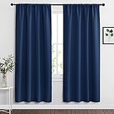 RYB HOME Blackout Curtains Pair - Countryside Portable Drapes with Rod Pocket Hanging Light Block Privacy Wall Panels for Foyer Entryway Bathroom Bedroom, W 42 x L 72 in, Navy Blue, 2 Pcs