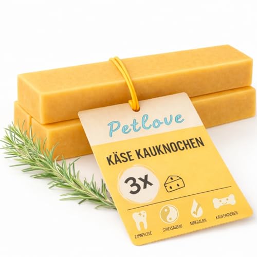 3 Stück PetLove Hartkäse für Hunde 100% natürlicher Kauknochen aus Käse Kaukäse Hund Kauspaß & Zahnpflege Ideal für unterwegs 3er Pack Größe XS: 10-30g
