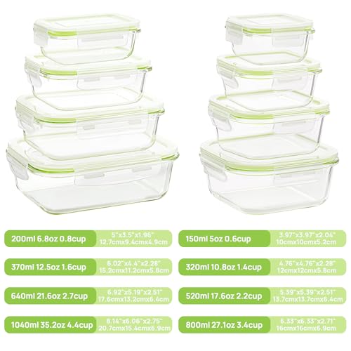 Image of Vtopmart 8 Pack Glass Food Storage Containers with Lids (Grass Green)
