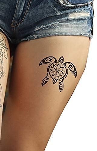 Temporary tattoo turtles black maori tribal body art sticker transfer for arms shoulder Aztec Polynesian Samoan Hawaiian for adult men and women