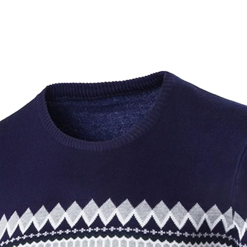 Men's Retro Argyle Casual Sweater Loose Crewneck Long Sleeve Pullover Spring Striped Knitted Sweaters3