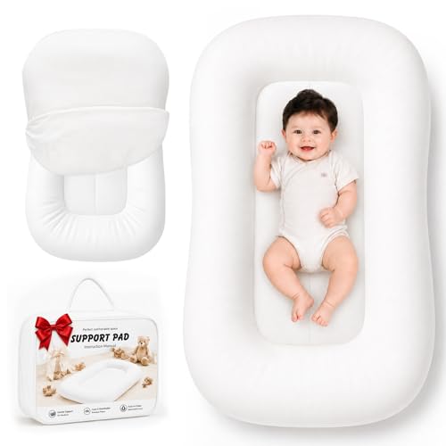 Mapotf Baby Lounger for Newborns 0-24 Months Soft Breathable Cotton Infant Support Cushion for Tummy Time & Play Portable Infant Lounger Baby Essentials for Newborn- Cloud White (Cover Included)