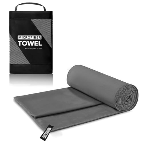 Asciugamano in Microfibra, 90 x 180 cm Asciugamano Palestra, Ultraleggero Rapida Assorbente, Versatile Telo Mare Microfibra per Palestra Fitness, Spiaggia Viaggi (Grigio)