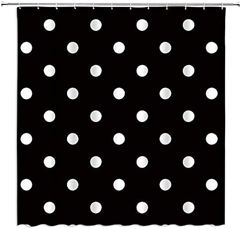 AYDSMYD Polka Dot Shower Curtain Vintage Doodle Polka Dots Fashion White Black Fabric Bathroom Curtains Decor Set Include Hooks,70 W X 70 H