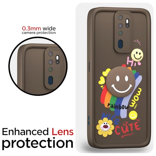 Image of Pikkme Back Cover for Oppo A5 2020 / A9 2020 | Soft Silicone| Cute Rainbow Smile & 3D Cartoon Flower Design | Shockproof Raised Camera Protection Bumper Case (Brown)