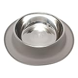 Messy Mutts Single Silicone Feeder with Stainless Bowl | Non-Skid Food Dishes for Dogs for All Pets | Dog Food Bowls | Extra-Large, 6 Cups | Grey