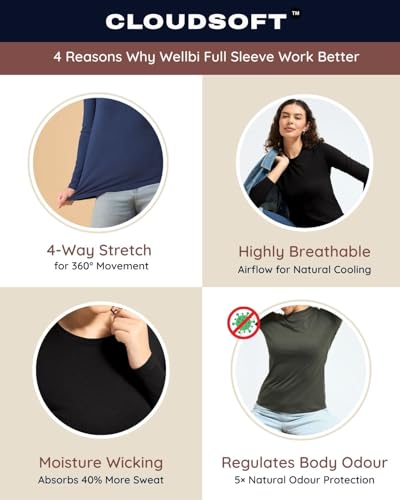 Image of Wellbi Bamboo Tshirt for Women | Full Sleeve Top | Soft Breathable Eco-Friendly Bamboo Fabric | Hypoallergenic Sustainable Fashion & Skin-Friendly Wear