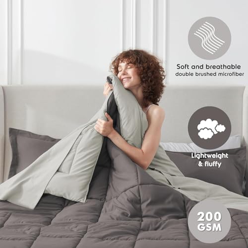 Image of FURBO Microfiber Reversible Comforter Set | Soft 200 GSM Lightweight All Season Quilt Blanket for Double Bed | Mocha & Cream (Without Pillow Covers)