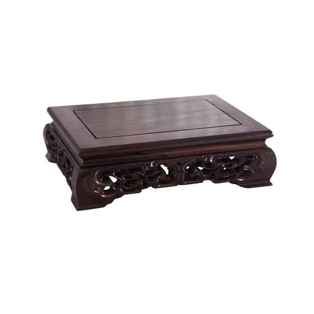 birene Vase Stand Blackwood Rectangular Carving Bonsai Base, Vase Fishbowl Display Stand(M)