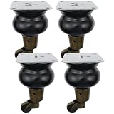HEVSTIL 4 PCS 4.72 Inch Wooden Furniture Legs Wood Sofa Legs Wooden Turned Feet with Caster Wheels Table Legs for Couch Armchair Recliner Dresser Cabinet Ottoman,Black