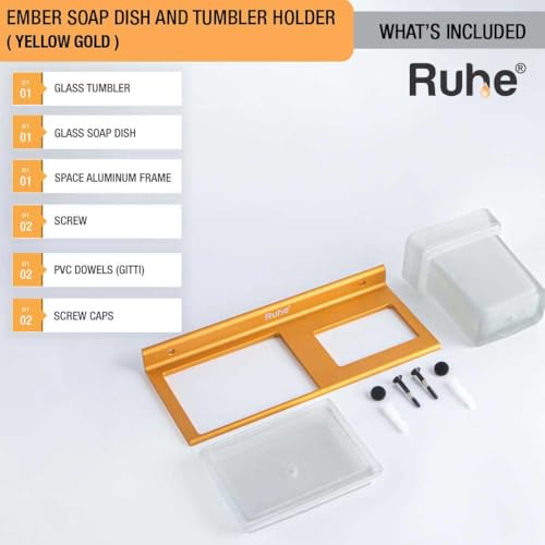 Image of Ruhe Ember 2 in 1 Soap Dish & Tumbler Holder | Soap Case | Tooth Brush Holder | Bathroom Accessories | Wall Mounted | Soap Stand | Yellow Gold