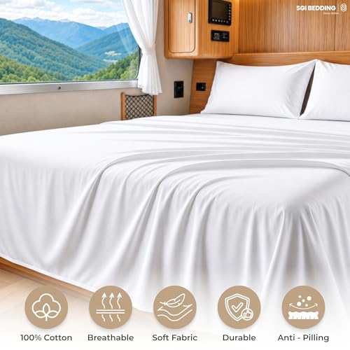 Image of SGI bedding 100% Egyptian Cotton Sheets RV King Size - 600 Thread Count Sheets Set, Soft, Cooling, 15 inch Deep Pocket, Luxury Hotel Bedding, Breathable, Durable - White