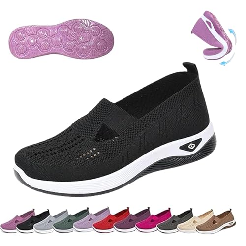 2025 New Bemoda Orthopedic Shoes, Women's Casual Breathable Slip On Orthopedic Walking Sneakers, Woven Non-Slip Arch Support Slip On Shoes