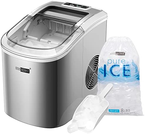 VIVOHOME Electric Portable Compact Countertop Automatic Ice Cube Maker Machine with Hand Scoop and Self Cleaning Function 26lbs/Day Red