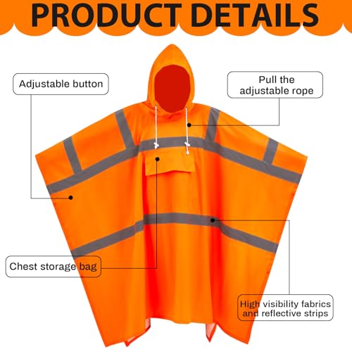 Image of Coume High Visibility Rain Poncho for Adult Hooded Heavy Duty Rain Gear | Reflective Hi Vis Safety Jacket with Pocket, Waterproof Raincoat for Men Women Camping Hiking Fishing Outdoor Work