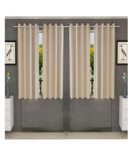 Image of Parda Sansar Polyester Window Curtains | 5 Feet Long Solid Beige Color Curtains | Pack of 4 | Eyelet Ring Top | 50% Light Blocking | Premium Stitching & Luxury Look