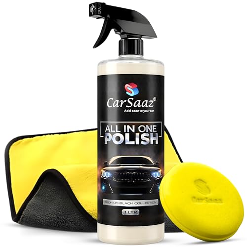 Image of CAR SAAZ All In One Polish (1L) with Applicator Pad and Microfiber Cloth | Multipurpose Car and Bike Polish | Instant Shine polish for Exterior, Interior, and more | Restore Shine on Multi-surfaces