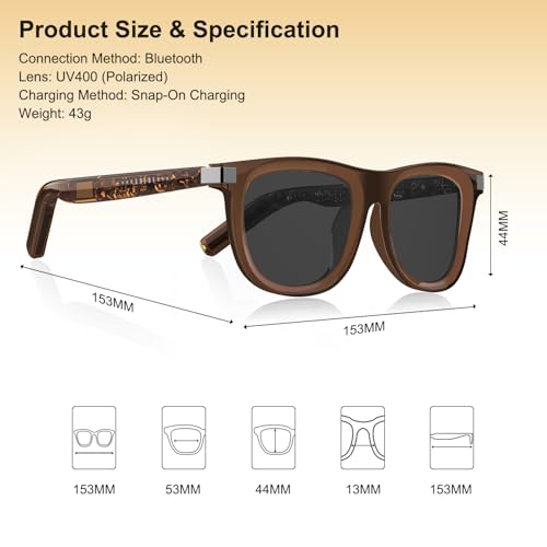 Image of Smart Glasses with Open-Ear Bluetooth Audio and UV Protection | Auto On /Off Sensor, Built-In Mic & Speakers, Voice Assistant, Outdoor Mode, Polarized Lenses for Travel Driving Hiking