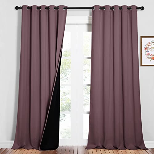 Image of NICETOWN Full Shading Curtains for Windows, Super Heavy-Duty Black Lined Blackout Curtains for Bedroom, Privacy Assured Window Treatment (Dry Rose, Pack of 2, 62 inches W x 95 inches L)