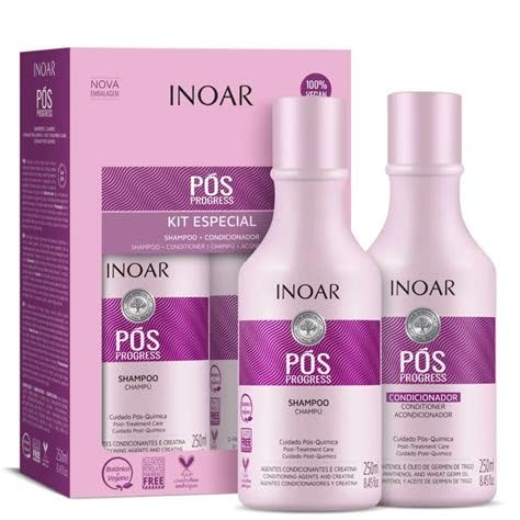 Inoar POS Progress Kit Especial, Shampoo and Conditioner Set, Post-Treatment Care, 100% Vegan, 250ml, 8.45 fl oz