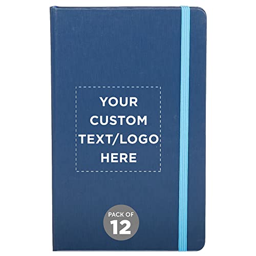 DISCOUNT PROMOS Custom Hardcover Notebook Journals with Elastic Colored Band Set of 12, Personalized...