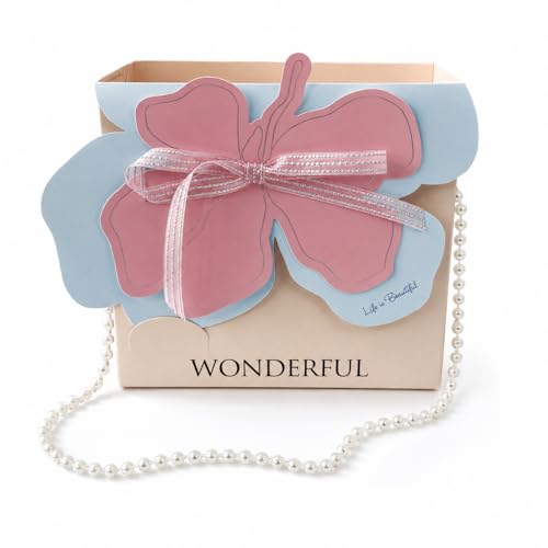Image of 3D Floral Bag With Pearl String Handle - 10 Nos For Flowers & Gifts - Blue & Pink Flower