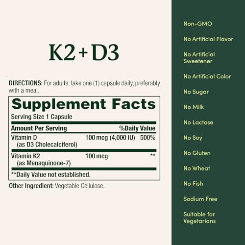 Nature's Bounty Vitamin D3 K2 Capsules, Heart & Bone Health, 60 ct - image 5