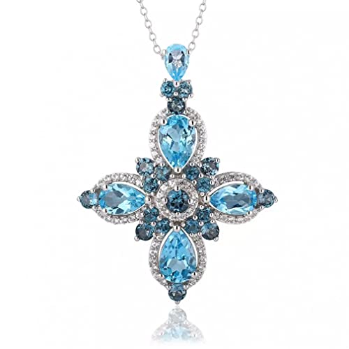 Collier croix en topaze bleue naturelle et argent 925, l'éclat du luxe pour votre mariage