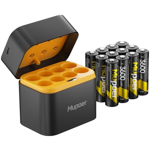 Rechargeable Battery AA with Charger,3600mWh Lithium Aa Battery 12 Count 1.5V,Double A Batteries High Capacity,Lithium ion Batteries with Charging Storage Box,Lithium Batter for Blink Camera Xbox