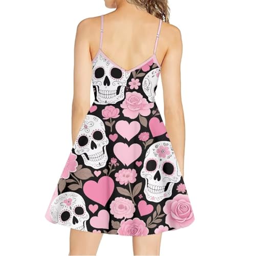 Image of Women's Spaghetti Strap Dress Summer Casual Swing Sundress Girls Beachwear Swing Mini Dress