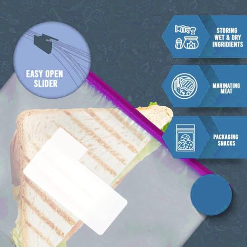 Image of Plastic Zip Lock Reusable Slider Zipper Transparent Bag For Food Storage,Fruit Vegetable Freeze Storage Pouch Bags, Ziplock Bags Best For Fridge Storage (10 ZIPPER), 25 x 25 Cm