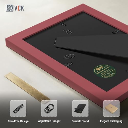 Image of VCK 8x10 Picture Frame Set of 3 - Red, Wide Border Solid Wood Frame, Display Pictures in Horizontal and Vertical, for Home, Office, Gallery, Woodgrain Series, Wall Hanging