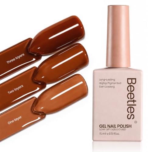 Image of Beetles Brown Gel Nail Polish - Citrus Latte 15ML Amber Brown Jelly Gel Polish Sheer Translucent Fall Nail Polish Soak Off UV French Nail Art Salon DIY at Home Manicure Gift for Women
