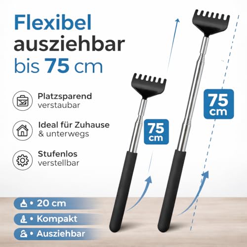 Back Massage 2er Rückenkratzer - stabil & ausziehbar - Teleskopstab mit breiter Kratzhand gegen Juckreiz - Massagegerät als Rückenkrauler