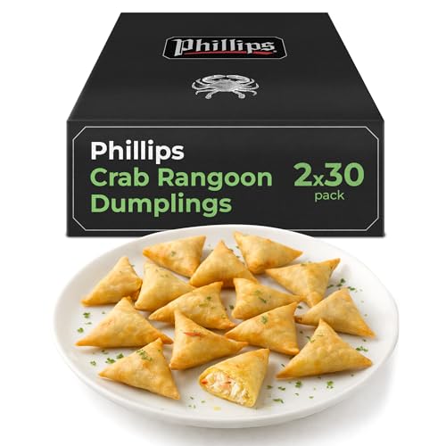 Phillips Crab Rangoon Dumplings 60 Pcs – Hand-Rolled Dumplings with Crab Meat & Cream Cheese,...