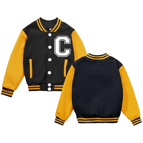 Image of BAICAIYU Kids Baseball Jackets Boys and Girls Varsity Coat Buttons Cardigan Letter Sport Letterman School Jacket