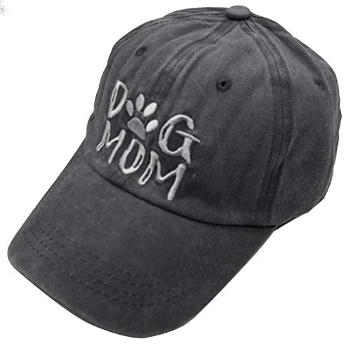 OASCUVER Embroidered Dog Mom Hat Denim Fabric Adjustable Fashion Baseball Cap (Embroidered Gray, One Size)