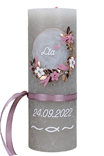 Cerziies® Taufkerze Rustik LIAN Junge oder Mädchen mit Name und Datum, individuell und handverziert 1621 Cover