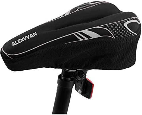 Image of Alexvyan Soft Bicycle Silicone Gel Saddle Cover (11 * 7.5 Inch) Cycling Cushion Pad City Cycle Seat Cover Gym Cycle Gel Cover -Fits Narrow /Slim Seats (Black and White)