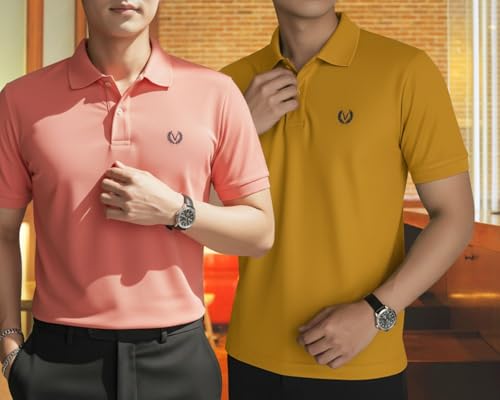 Image of MACK JONNEY Men's Solid Polo T-Shirt | Premium Cotton Blend | Regular Fit | Short Sleeve | Collared Casual Wear|Pack of 2 -MJ-157
