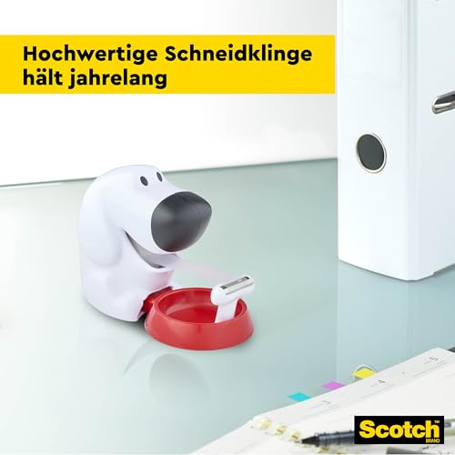 Scotch Tischabroller inkl. 1 Rolle Klebeband - Hunde Klebeband Abroller, auch für Kinder, weiß