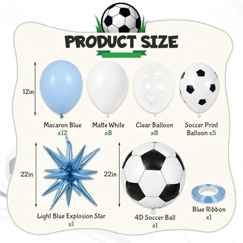 Image of Blue and White Soccer Balloons, 12 Inch Baby Blue and White Soccer Balloons with 22 In Soccer Ball & Light Blue Star Foil Balloon for Boys Men Football Birthday Sports Theme Game Day Party Decorations