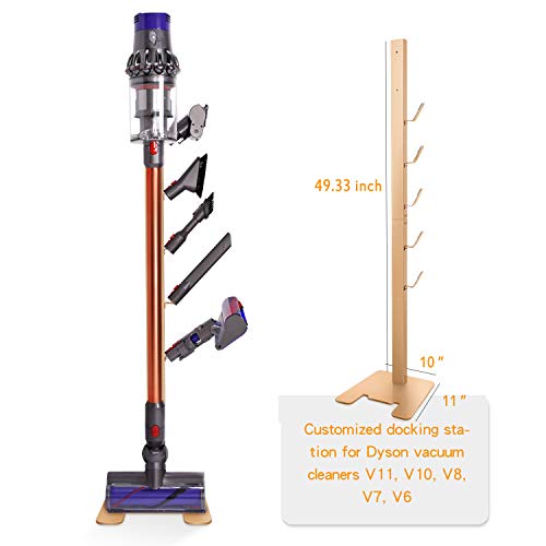 XIGOO Storage-Stand-Docking-Station-Holder Compatible with Dyson V11 V10 V8 V7 Cordless Vacuum Cleaners & Accessories, Stable Metal Organizer Rack, Brushed Gold