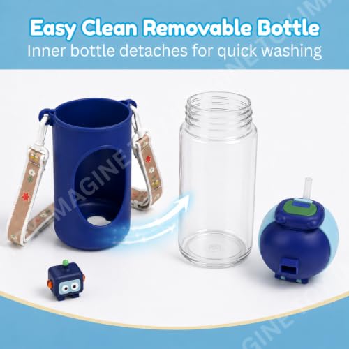 Image of Toy Imagine Kids Sipper Water Bottle for School with Strap, Hard Plastic BPA-Free Spill-Proof & Leak-Proof Water Bottle for Boys & Girls, Lightweight Travel-Friendly Bottle (520ml, Dark Blue)