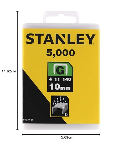 STANLEY Klammern Typ G (10 mm, aus Flachdraht, wiederverschließbare Verpackung, rostbeständig) 5000 Stück, 1-TRA706-5T